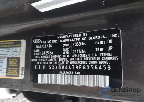 2015 Kia Optima Lx from USA, damaged, VIN 5XXGM4A79FG356458